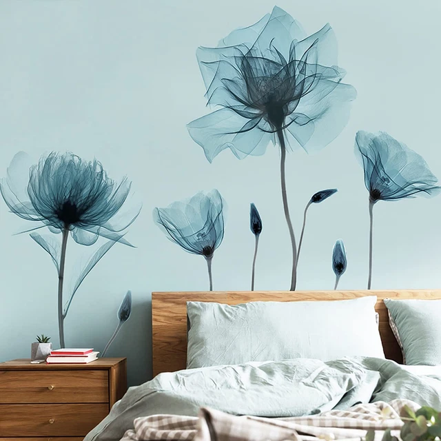 M ACHOOSE Blue Flower Wall Decals Wall Stickers Peel and Stick Removable Deca...