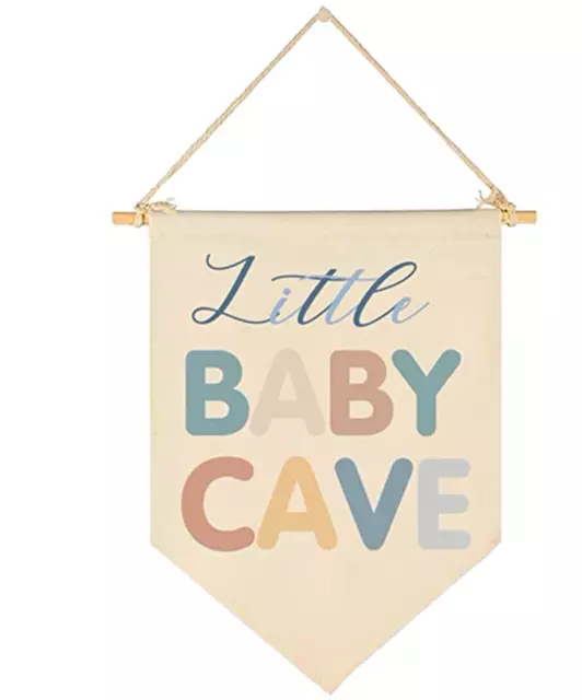 Baby Nursery Decor - Little Baby Cave - 16×12 Inch Nursery Decor Canvas Banner w