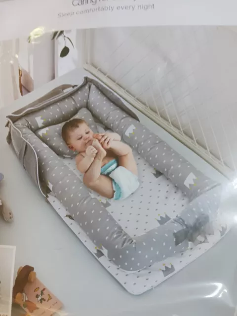 ⭐️ New Style Life Eleven Baby Nest Lounger Bed Portable, Crown Grey White Yellow