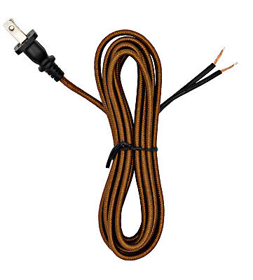 8 ft Brown Rayon Cloth Covered Electric Lamp Cord w/ End Plug, DIY Lamp Repair