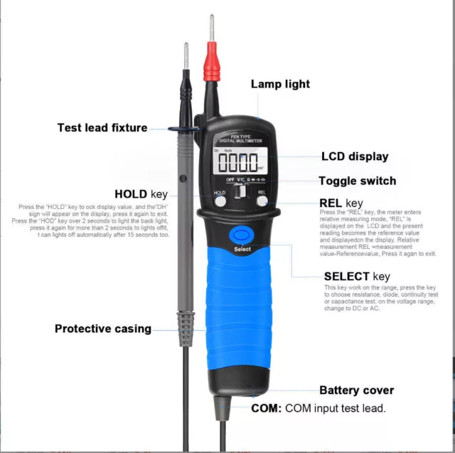 HOLDPEAK Digital Multimeter Pen Type Meter DC AC Voltage Continuity Tester Diode 2