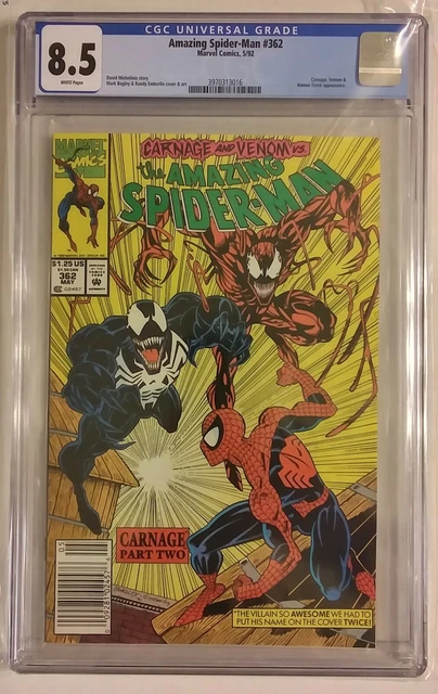 Amazing Spider-man #362 Newsstand CGC 8.5 White Pages 2nd Carnage Marvel 1992