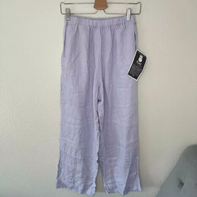 NWT Flax by Jeanne Engelhart Linen Purple Pants Pull On Straight Wide Leg M