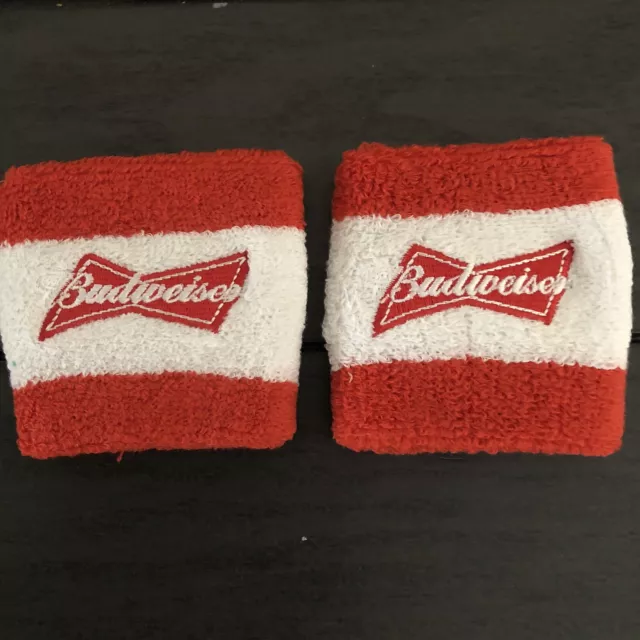 VTG  Budweiser Beer Terry Cloth Wrist Bands Sweat Wristbands Embroidered RARE