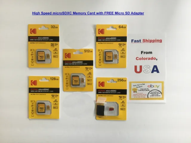 32GB 64GB 128GB 256GB 512GB Kodak SDXC Micro SD Memory Card + FREE SD Adapter