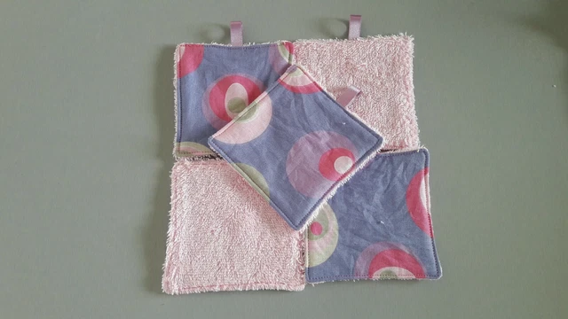 Lot de 5 lingettes lavables en coton et éponge fait main