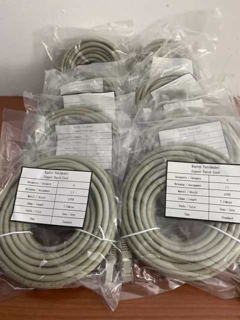 10 Stück Patchkabel Netzwerkkabel LAN CAT 6 Grau 7,5 Meter Neu OVP Unbenutzt