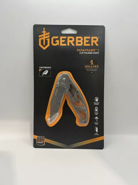 Gerber Paraframe I Pocket  Clip Folding Knife Serrated Titanium Nitride 22-48445