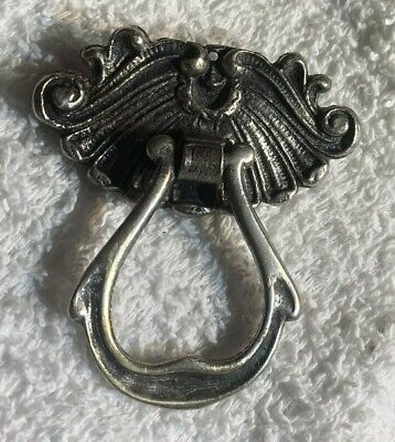 VICTORIAN FRENCH Nickel Silver Antique Hardware Drop Ring Shell Drawer Pull Knob