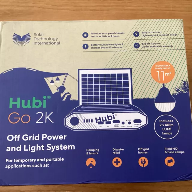 HUBi GO 2K Solar Panel Lighting Power Kit & 2 Lumi Lights Motorhome & Caravan