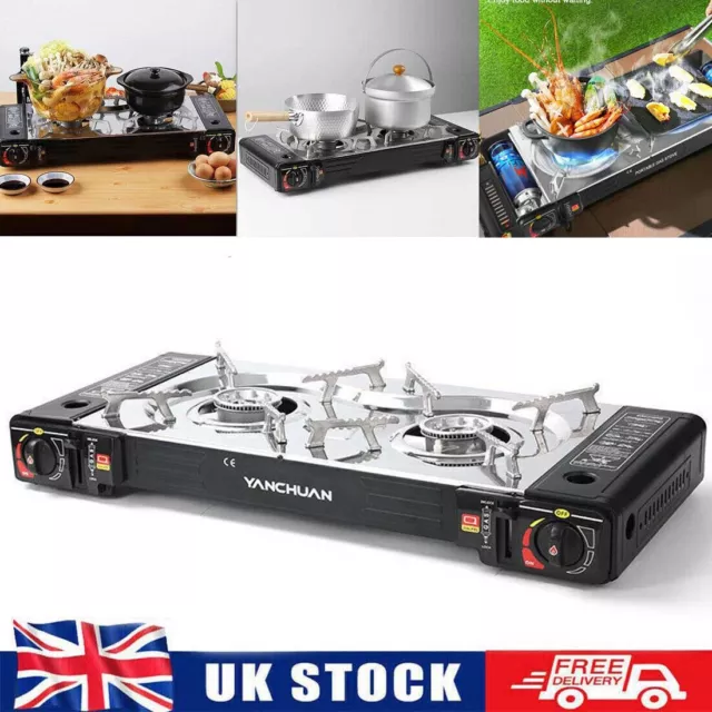 Portable Double 2 Burner Gas Stove Camping Butane Cooker Barbecue Gas Cannister