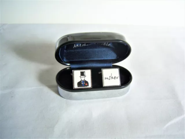 Mr Turtle Mens Square Silvertone / Ceramic Insert ' Usher ' Cufflink Set - Boxed