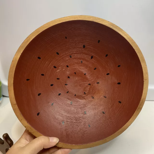 Vintage Parrish Wooden Dough Bowl 8.75” Painted In Watermelon Color