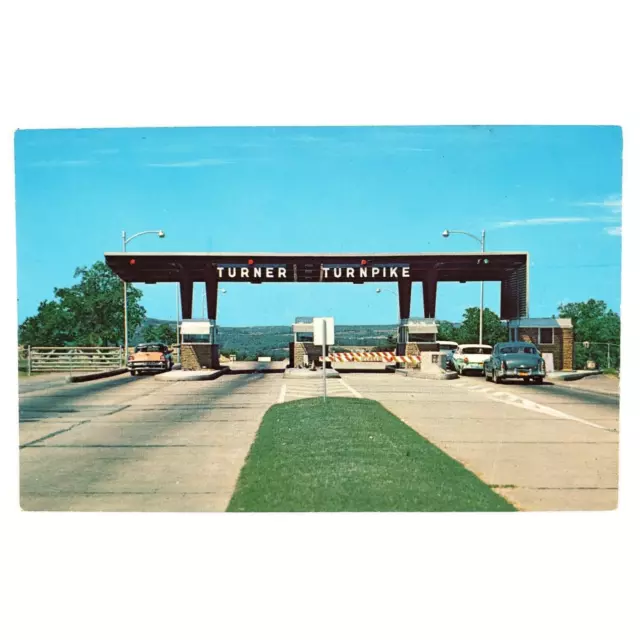 Oklahoma Tuner Turnpike Postcard 1950s Old Cars Highway Road Gate Median C1868