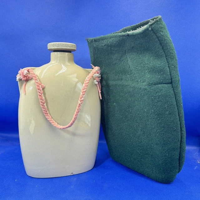 Ceramic Hot Water Bottle Beer Warmer In Woven Bag Vintage Use or Ornament