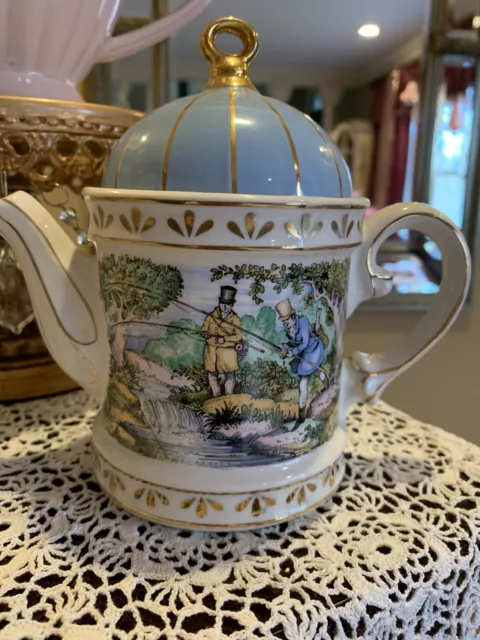 Sadler Sporting Scenes Of The 18th Century “fishing” Teapot W/lid MINT
