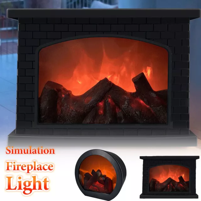 Battery USB Flickering LED Flame Fireplace Log Fire Lantern Lamp Christmas Retro