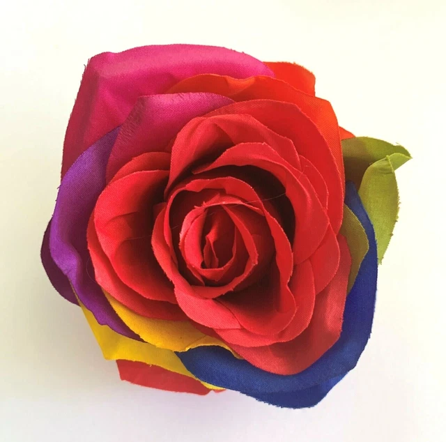 Broche de flor artificial de seda arco iris multicolor de 3,25" para todas las ocasiones