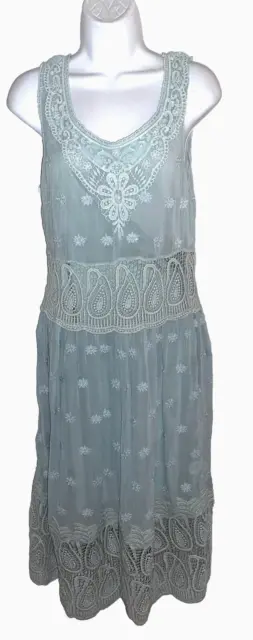Sundance Sleeveless Embroidered Beaded Crochet Lace Trimmed Dress Size 6 Petite