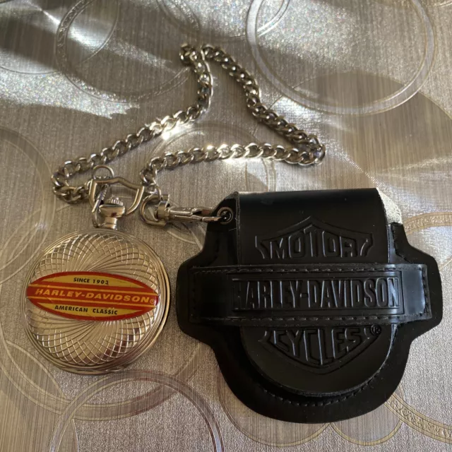 Harley Davidson Pocket Watch with Chain and Case