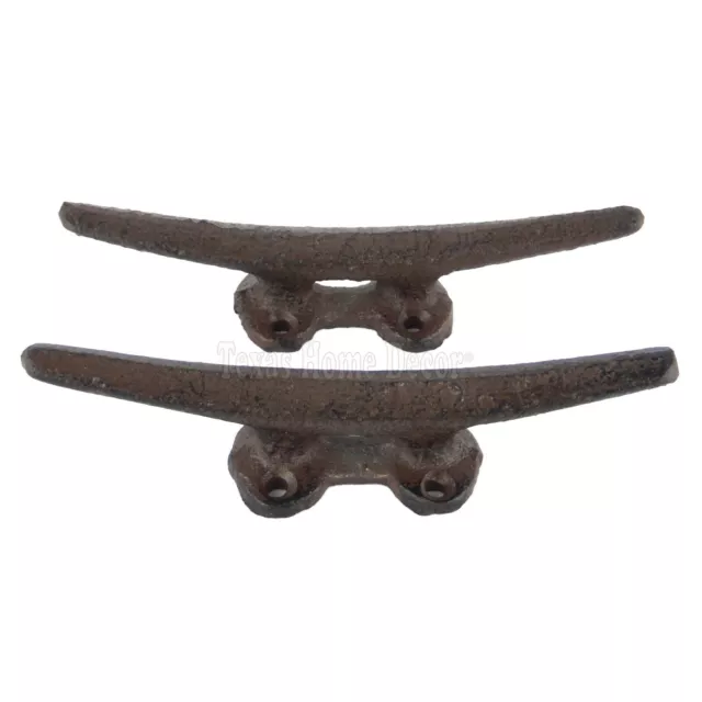 2 Cleat Boat Hooks Handles Cast Iron Ship Dock Nautical Decor Rustic Finish 5 in