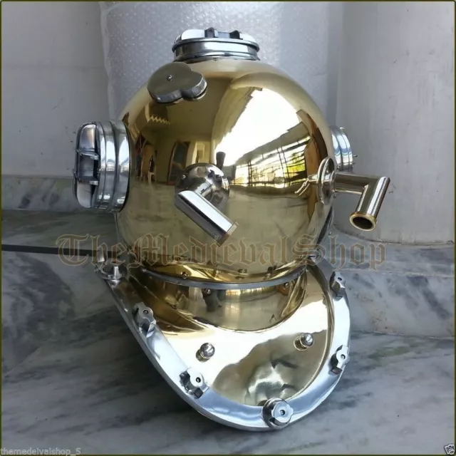 Antique Brass Scuba Deep Sea Diving Divers Helmet Mark V U.S Navy Vintage 18"