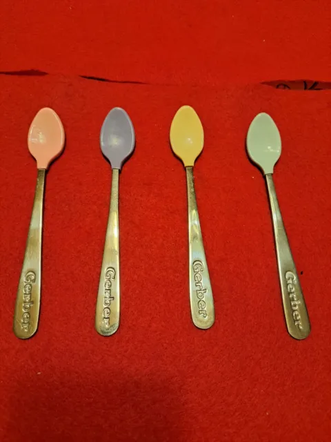 Four (4) Vintage Gerber Soft Bite Stainless Steel Infant Spoons