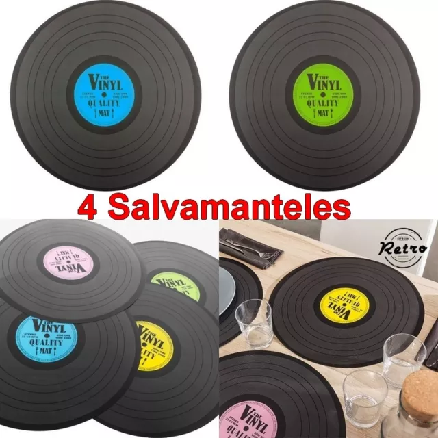 Pack 4 Salvamanteles discos de vinilo retro vintage,Diámetro 39 cm,decora,hogar