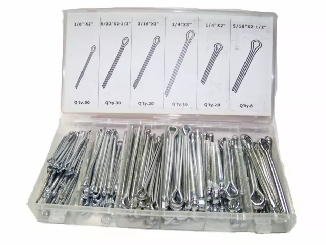 144 pc Large Cotter Pin Assortment Keys Safety Retainer Pins Set Cotter Keys Set