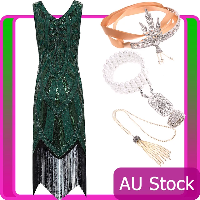 Deluxe Ladies 1920s Flapper Costume – Sequin Gatsby Dress – Roaring 20s Fancy Dress