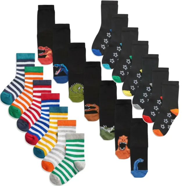 7 Pk Boys Ex Store Cotton Rich Dinosaur Stripe Black Socks Next RRP £16-50% Off