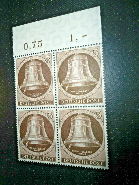 Berlin Freiheitsglocke Klöppel Links 5 Pf ** Viererblock Oberrand (2)