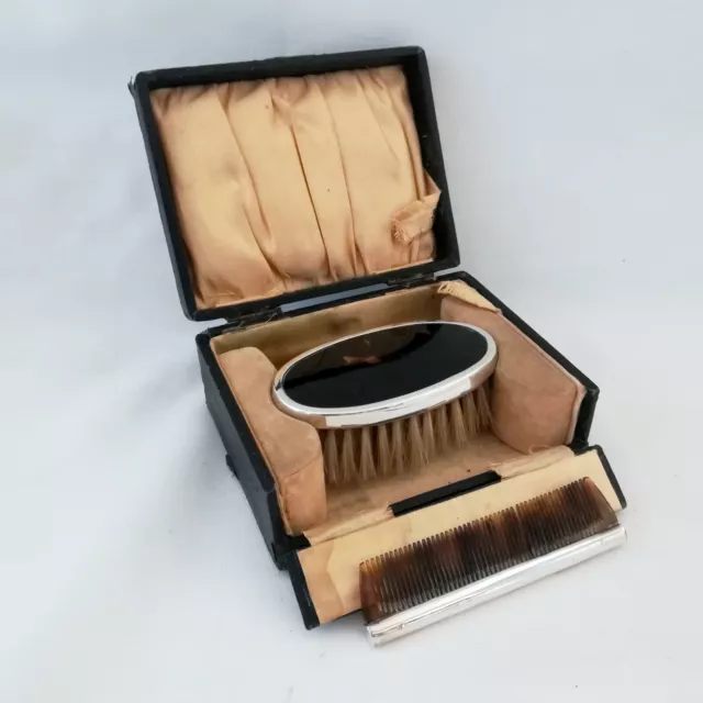 Solid Silver & Faux Tortoiseshell Grooming Set, Birmingham 1926, cased