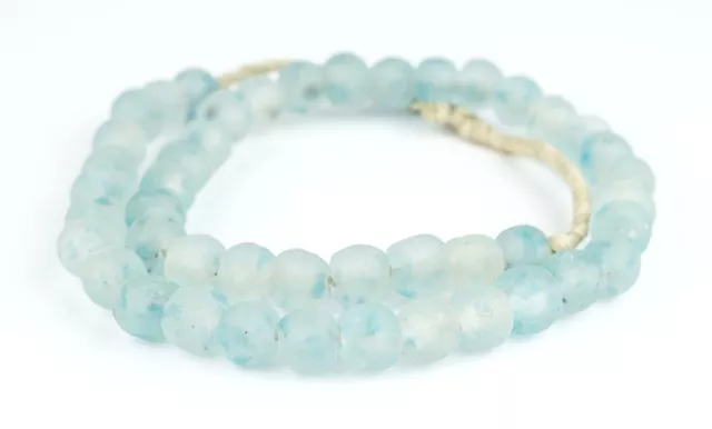 Speckled Blue Recycled Glass Beads 14mm Ghana African Sea Glass Round Large Hole