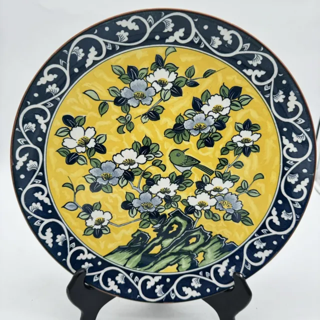 Assiette en porcelaine chinoise vintage rare peinte à la main signée florale et oiseaux 3