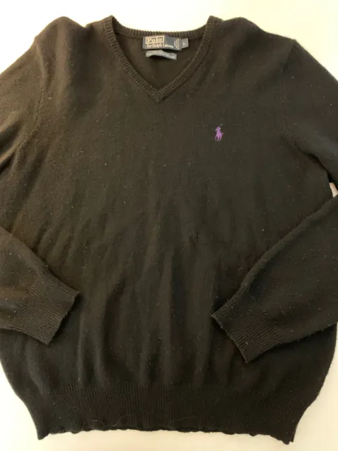Polo Ralph Lauren Men's Black Lambswool V-Neck Sweater L