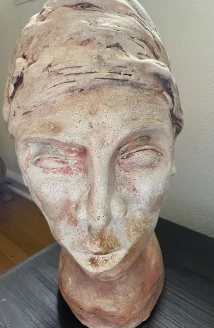 Plaster Oversized Woman’s Head Wearing Head Wrap Bust Sculpture Art