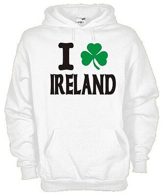 Felpa Cappuccio Nazioni Kn01 I Love Ireland Hoodie Io Amo L' Irlanda Trifoglio