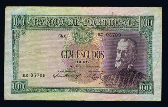 Portugal Banknotes  100  ESCUDOS 28-10-1947 P159 FINE KEY DATE