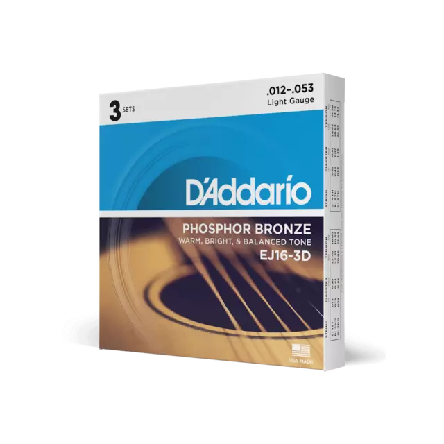 2 X D'Addario EJ163D Phosphor Bronze Light Gauge Acoustic Guitar Strings 6 Sets