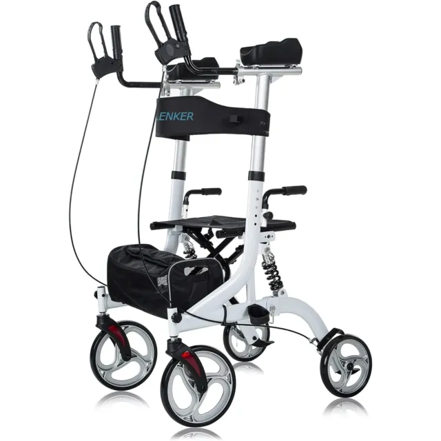 Upright Rollator Walker Stand Up With Seat For Senior Shock Absorber 10" Wheel