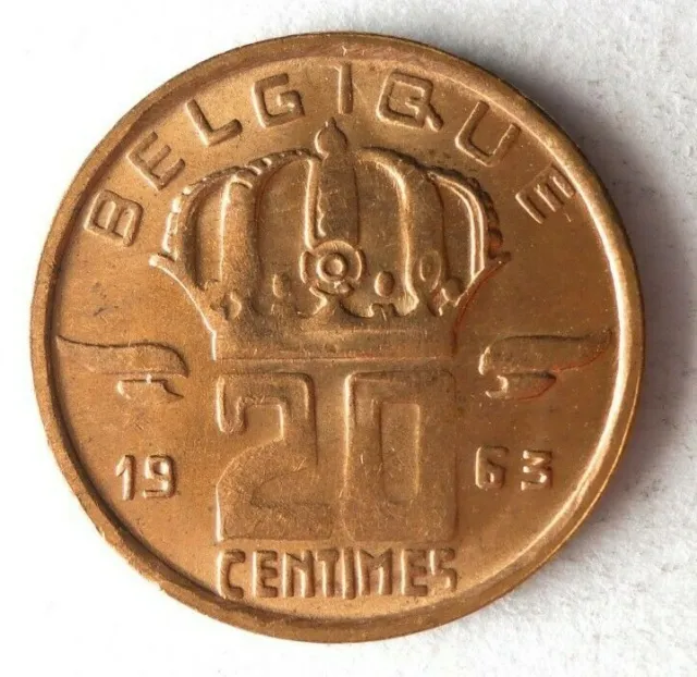 1963 Belgio 20 Centesimi - Au / UNC Rosso - Eccezionale Moneta Bin # LC 48