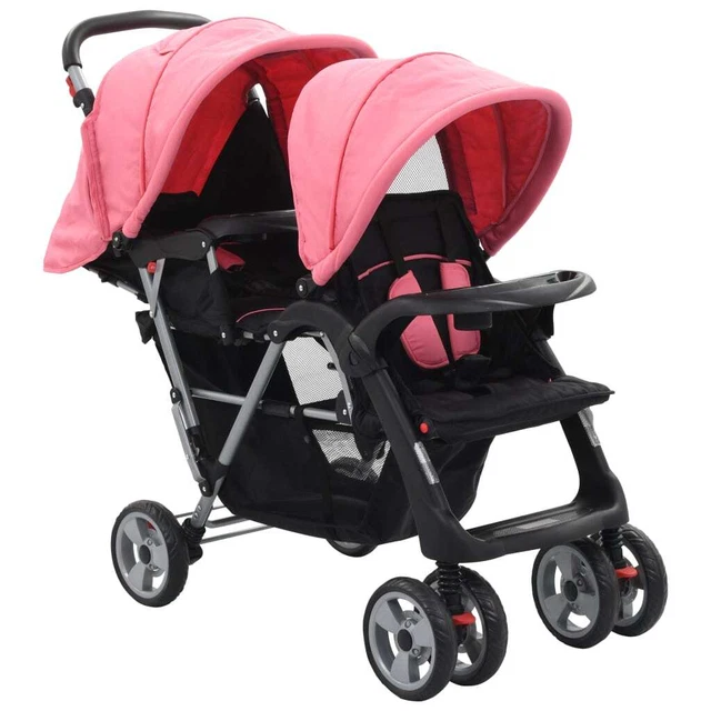 Poussette tandem Rose et noir Acier