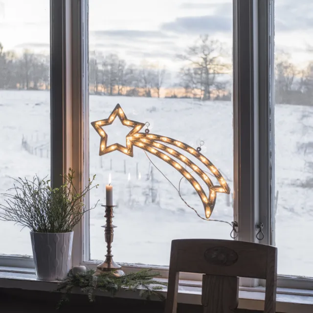 LED Fensterstern Komet Weihnachtsstern Advent 35 warmweiße LED H: 22cm