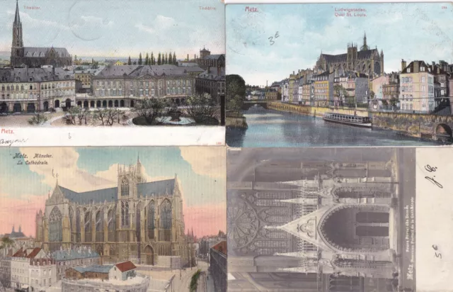 Lot de 4 cartes postales anciennes old postcards METZ MOSELLE timbrées reich 2