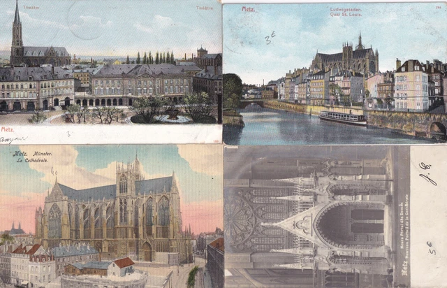 Lot of 4 Antique Old Postcards METZ MOSELLE Stamped Reich 2