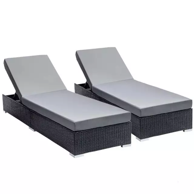 Gardeon 2PC Sun Lounge Wicker Lounger Outdoor Furniture Day Bed Adjustable Ratta