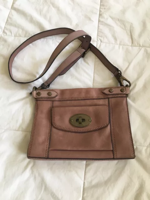 FOSSIL Vintage Revival Mauve Leather Crossbody Purse Bag-NICE