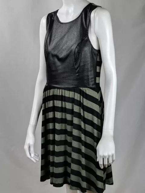 Ella Moss Womens Embossed Leather & Striped Short Sleeve Full Dress Sz M 3