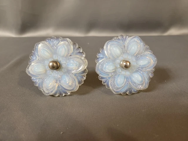 Pair of Antique Victorian White Opalescent Glass Curtain Tie Backs W/Hardware